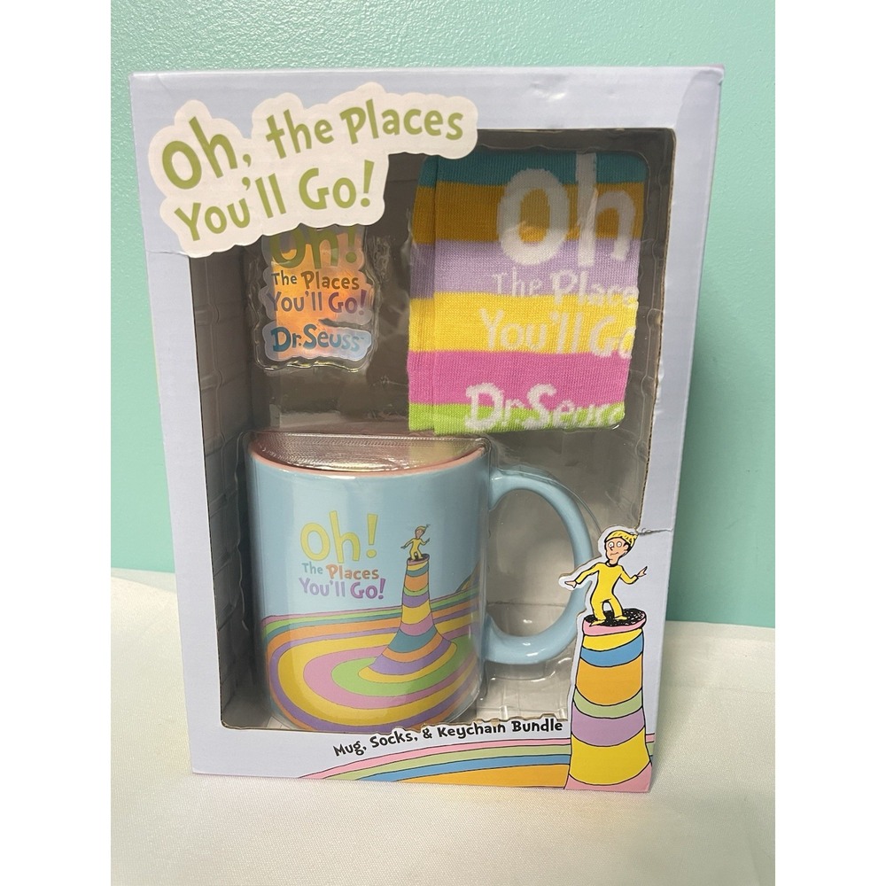 Dr  Seuss Oh the Places You'll Go Mug Sock & Key Chain Gift Set  Graduation Bday